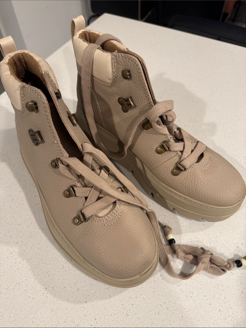 Zodiac Beige Lace-Up Platform Ankle Boots